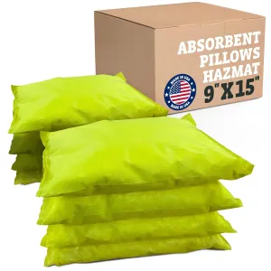 Universal Absorbent Pillows Hazmat - 9"x15" Water & Oil Absorbent Pillows for Spill Kits, Hydrocarbon & Oil Spill Containment, Flood Cleanup, Spill Containment (8 Per Box)
