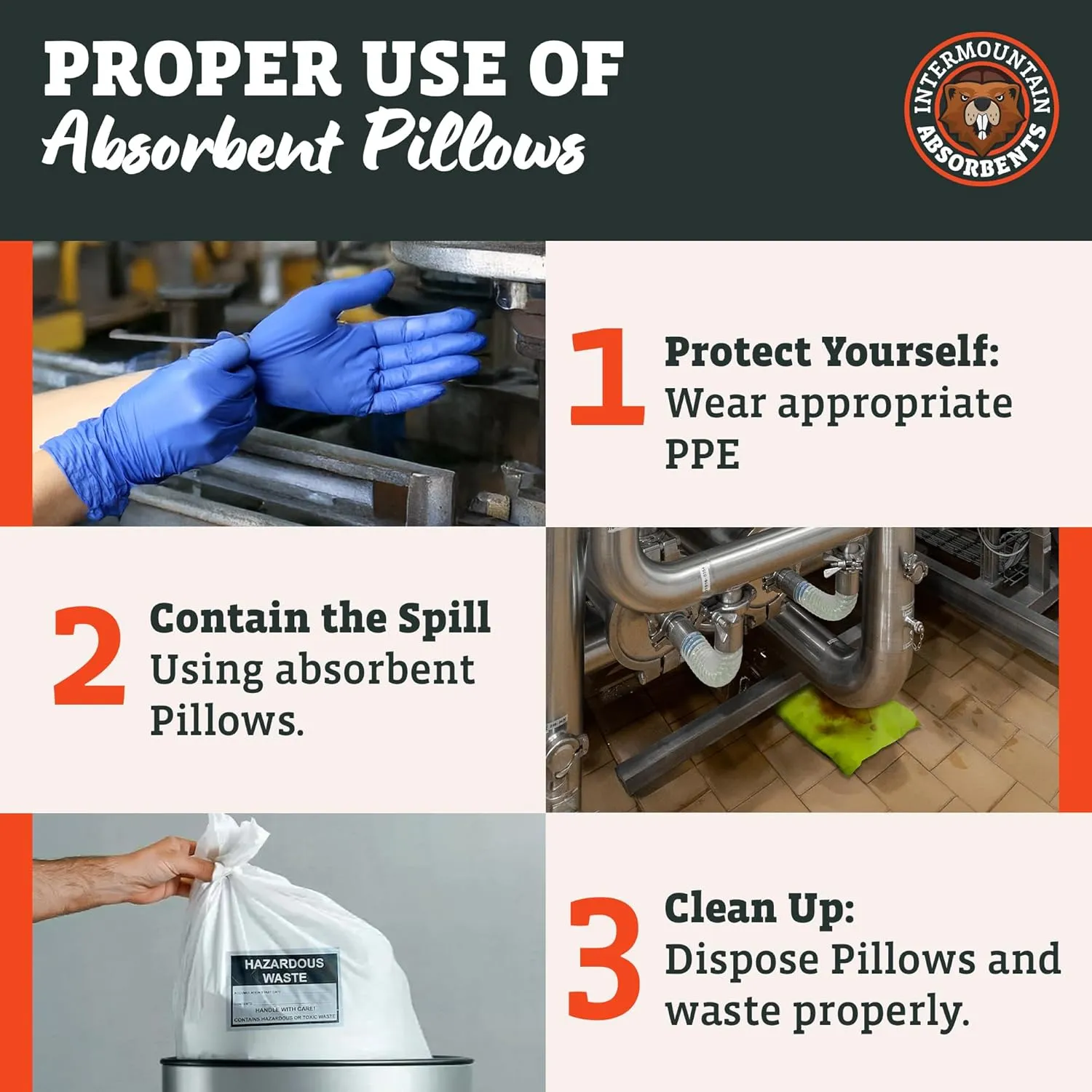 Universal Absorbent Pillows Hazmat - 9"x15" Water & Oil Absorbent Pillows for Spill Kits, Hydrocarbon & Oil Spill Containment, Flood Cleanup, Spill Containment (8 Per Box)