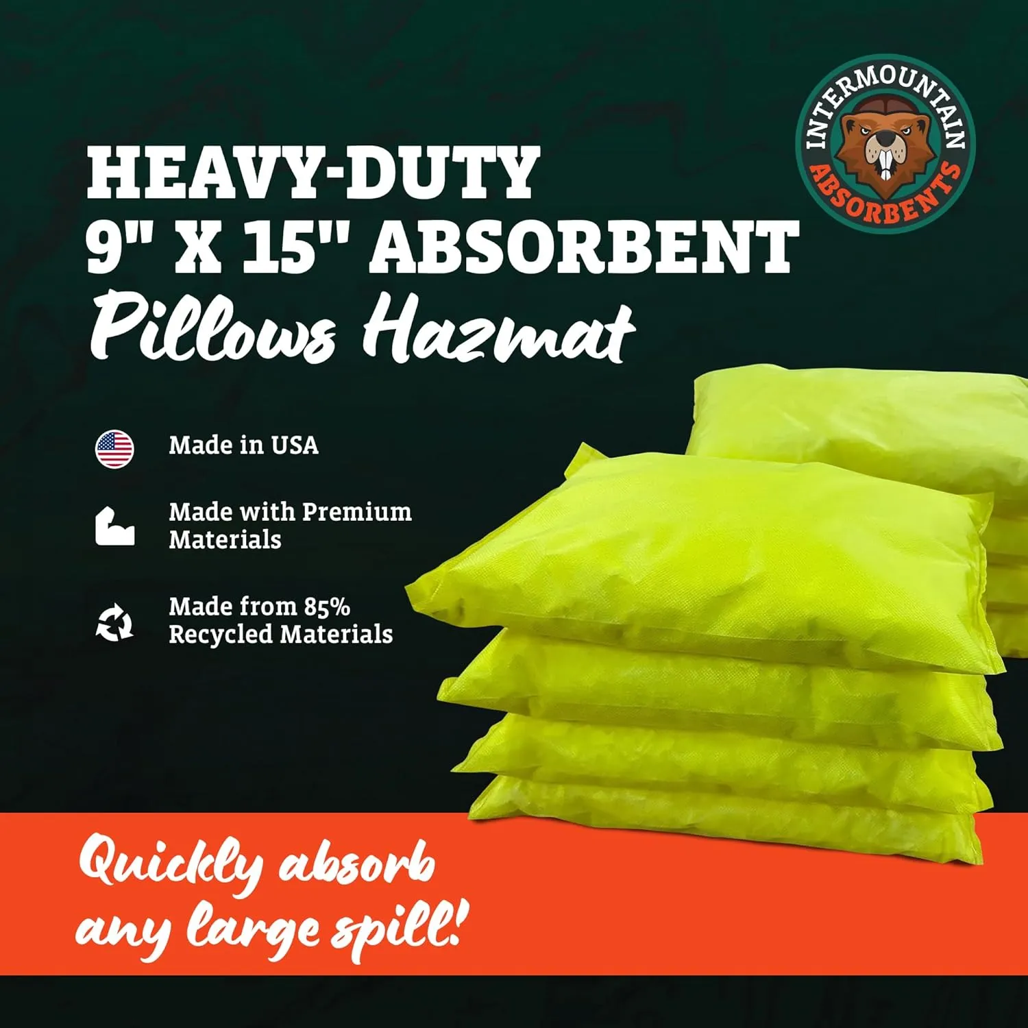 Universal Absorbent Pillows Hazmat - 9"x15" Water & Oil Absorbent Pillows for Spill Kits, Hydrocarbon & Oil Spill Containment, Flood Cleanup, Spill Containment (8 Per Box)