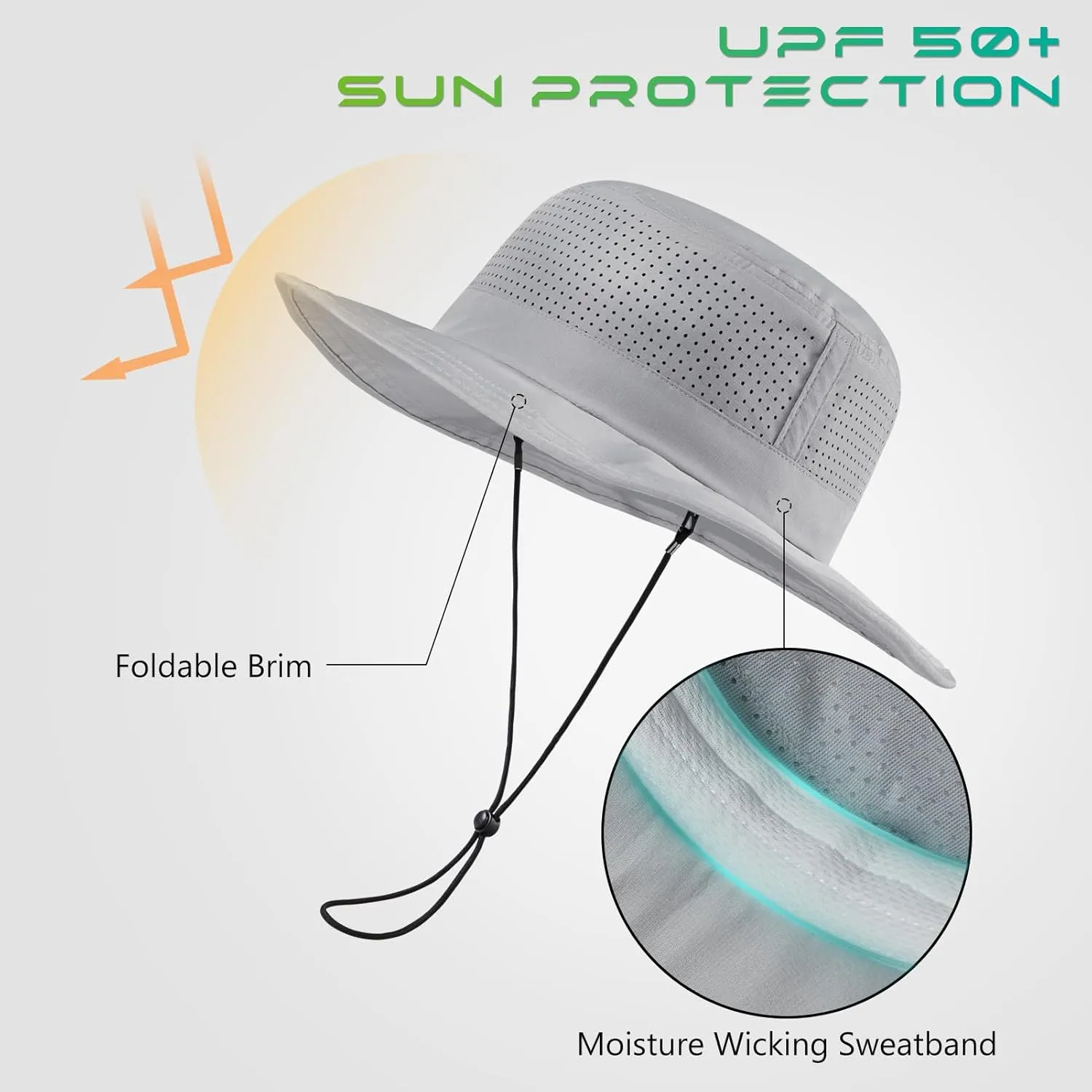 UPF 50  Bucket Sun Hat with Laser Perforated Mesh Cooling Adjustable Breathable Lightweight for Outdoor Men Women