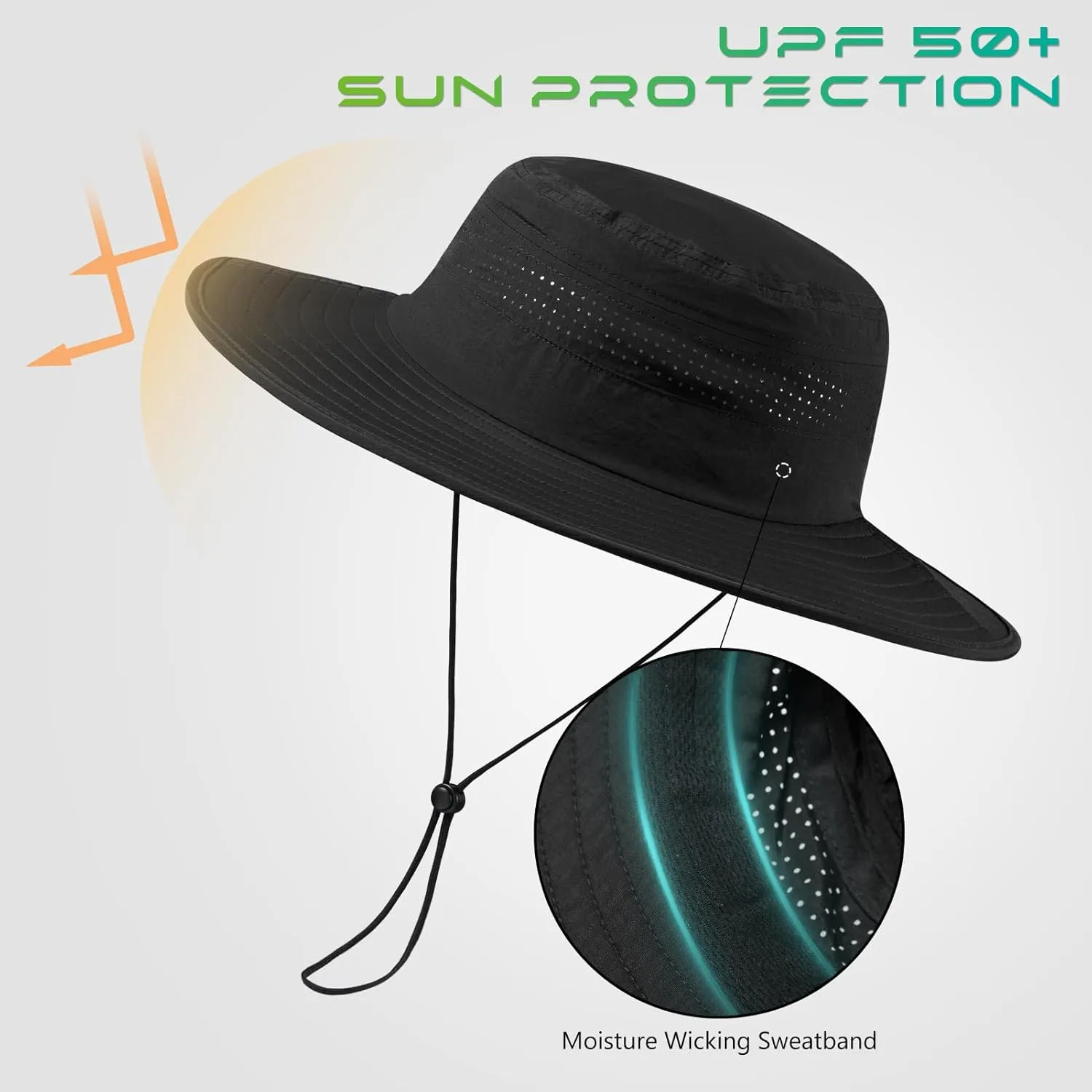 UPF 50  Foldable Brim Water-Resistant Sun Bucket Hat with Laser Perforated Mesh Adjustable for Men Women Outdoor