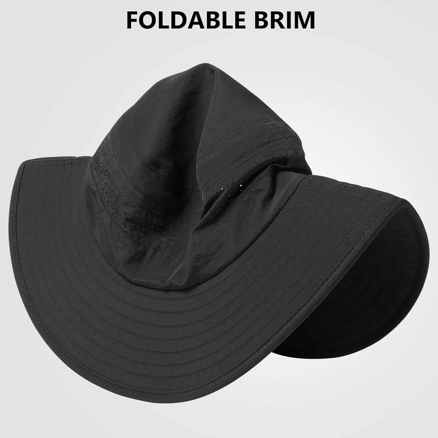 UPF 50  Foldable Brim Water-Resistant Sun Bucket Hat with Laser Perforated Mesh Adjustable for Men Women Outdoor