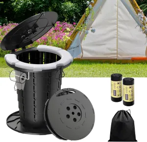 Upgraded Retractable Portable Toilet with PU Cushion, Adjustable Height Foldable Camping Toilet Travel Toilet, 300LBS Soft Seat Portable Potty with Paper Holder, Folding Toilet for Camping/Car