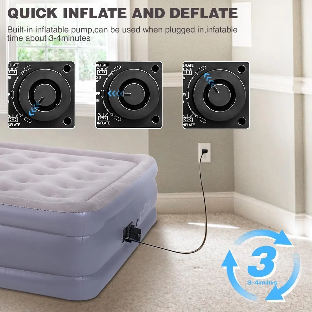 UPWELL Inflatable Air Mattress Twin with Built in Pump Comfort Blow up Bed Waterproof Fast&Easy Set up Dura Beam Strong Support Mattress for Home Guests & Camping Navy Blue