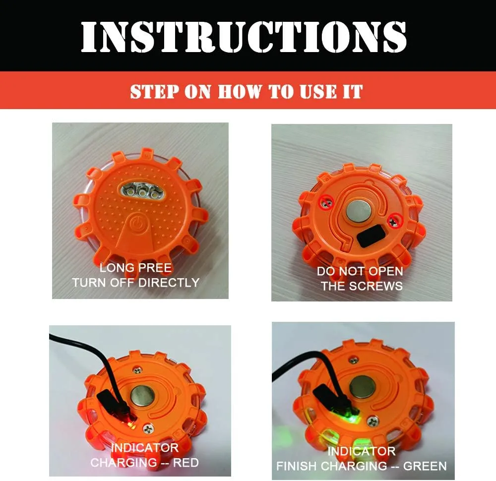 USB Rechargeable LED Road Flares Emergency Lights-Roadside Warning Car Safety Beacon Flashing Disc Flare Kit with Magnetic Base for Vehicles & Boat | 3 Beacon Disc Pack