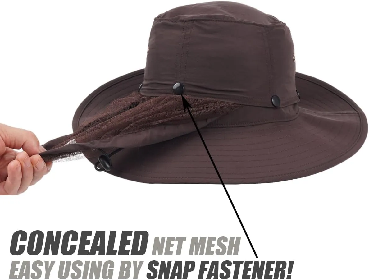 USHAKE Head Net Hat, Safari Hat Sun Hat Bucket Hat with Hidden Net Mesh