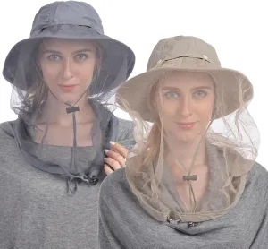 USHAKE Head Net Hat, Safari Hat Sun Hat Bucket Hat with Hidden Net Mesh