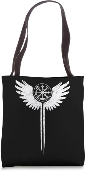 Valkyrie Wings and Vegvisir Runic Norse Viking Tote Bag