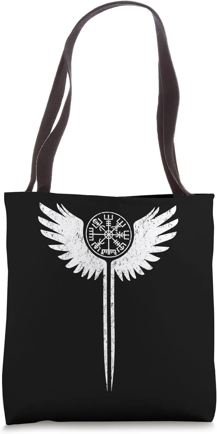 Valkyrie Wings and Vegvisir Runic Norse Viking Tote Bag