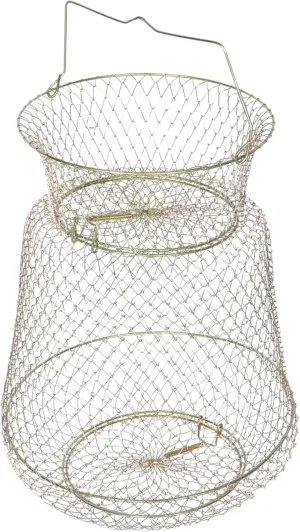 VANZACK Collapsible Wire Fish Basket Durable Fishing Cage with Dense Mesh for Outdoor Use Foldable Bait Bucket for Crab and Shrimp Catching Galvanized
