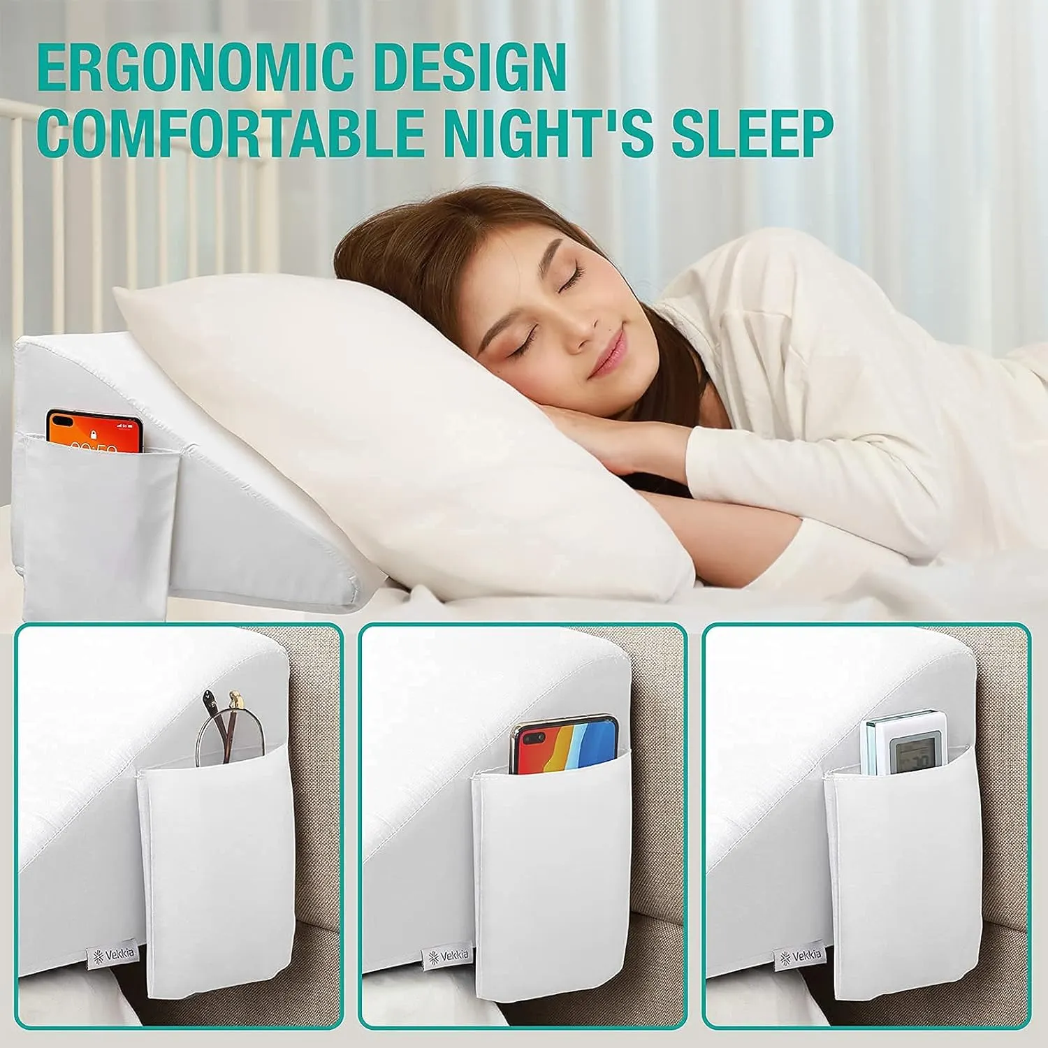 Vekkia King Bed Wedge Pillow for Headboard Gap/Bed Gap Filler/Mattress Wedge to Fill 0-6" Gap Between Headboard and Mattress (White 76"x10"x6")