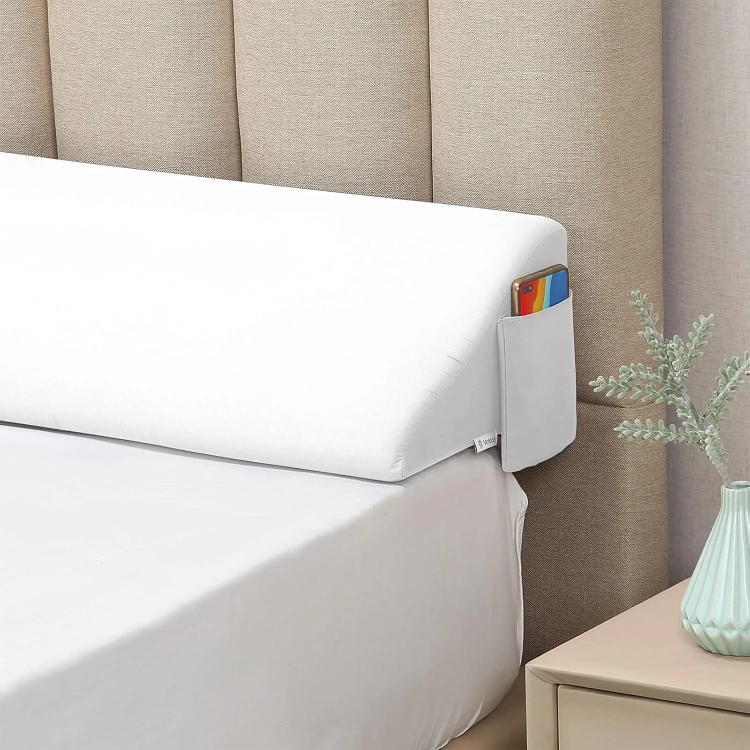 Vekkia King Bed Wedge Pillow for Headboard Gap/Bed Gap Filler/Mattress Wedge to Fill 0-6" Gap Between Headboard and Mattress (White 76"x10"x6")