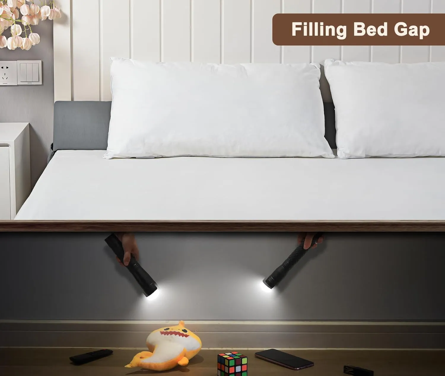 Vekkia Queen Bed Wedge Pillow/Headboard Pillow/Foam Mattress Wedge,Bed Gap Filler to Close Gap (0-3.5") Between Headboard and Mattress Queen（Gray）