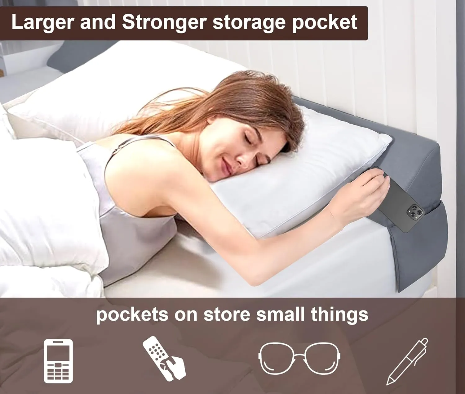 Vekkia Queen Bed Wedge Pillow/Headboard Pillow/Foam Mattress Wedge,Bed Gap Filler to Close Gap (0-3.5") Between Headboard and Mattress Queen（Gray）