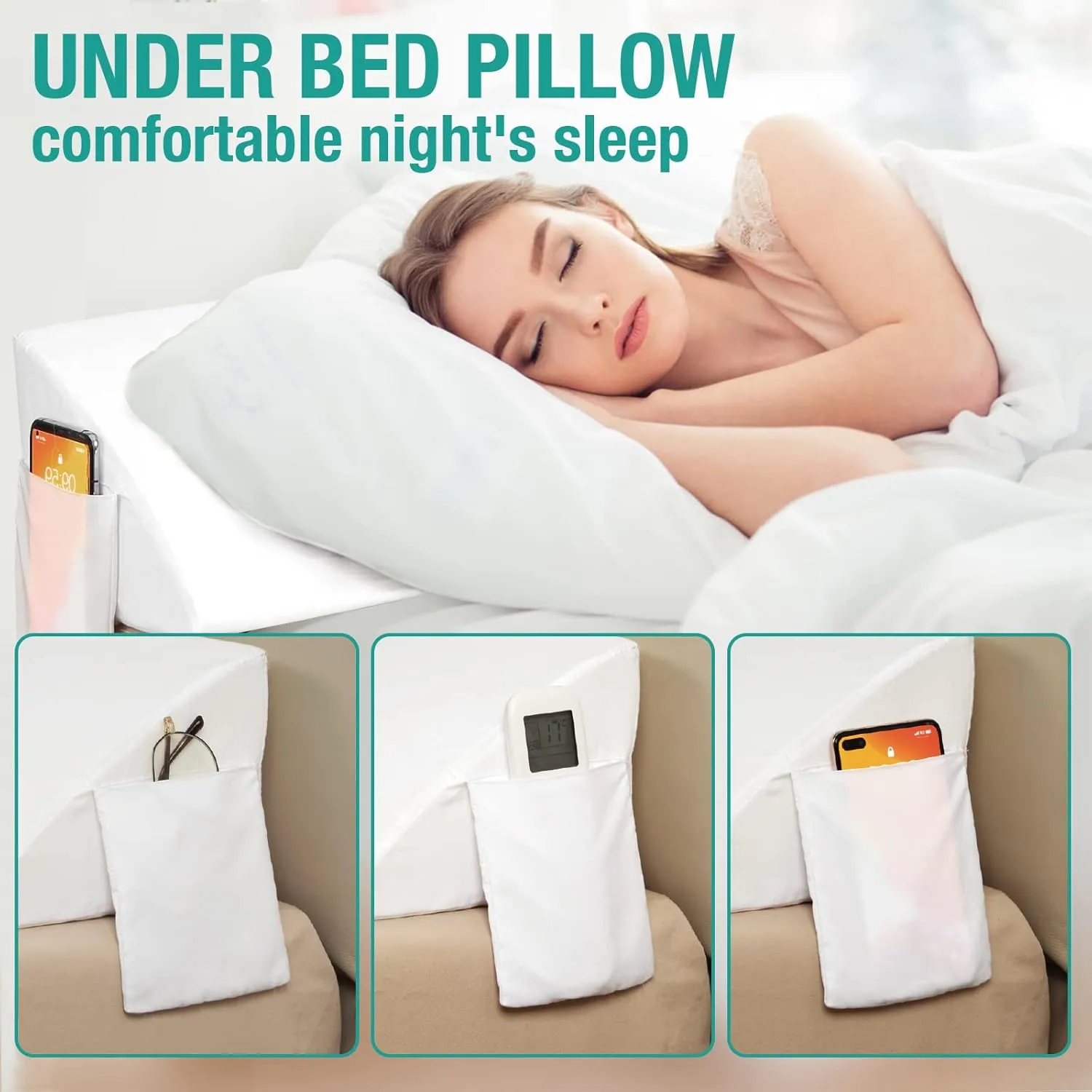 Vekkia Twin Bed Wedge Pillow for Headboard/Wedge Pillow Headboard/Bed Gap Filler/Headboard Pillow,Pillow Wedge for Headboard Gap Between Mattress and Headboard,Stop Loosing Your Pillows(White)