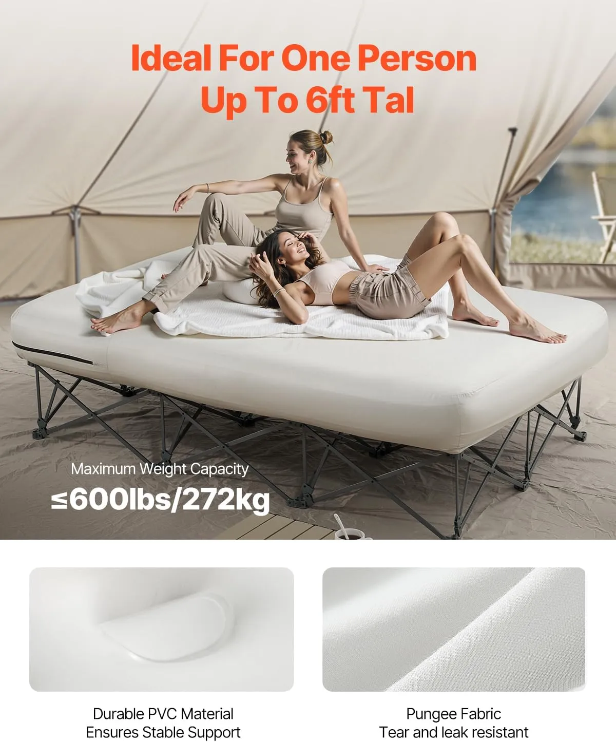VEVOR Air Mattress Twin with Frame, 2 Person Inflatable Mattress with Pump & Rolling Carry Case, Portable Folding Blow Up Mattress Supports 600lbs, Fast Inflating Air Bed for Home, Guests & Camping