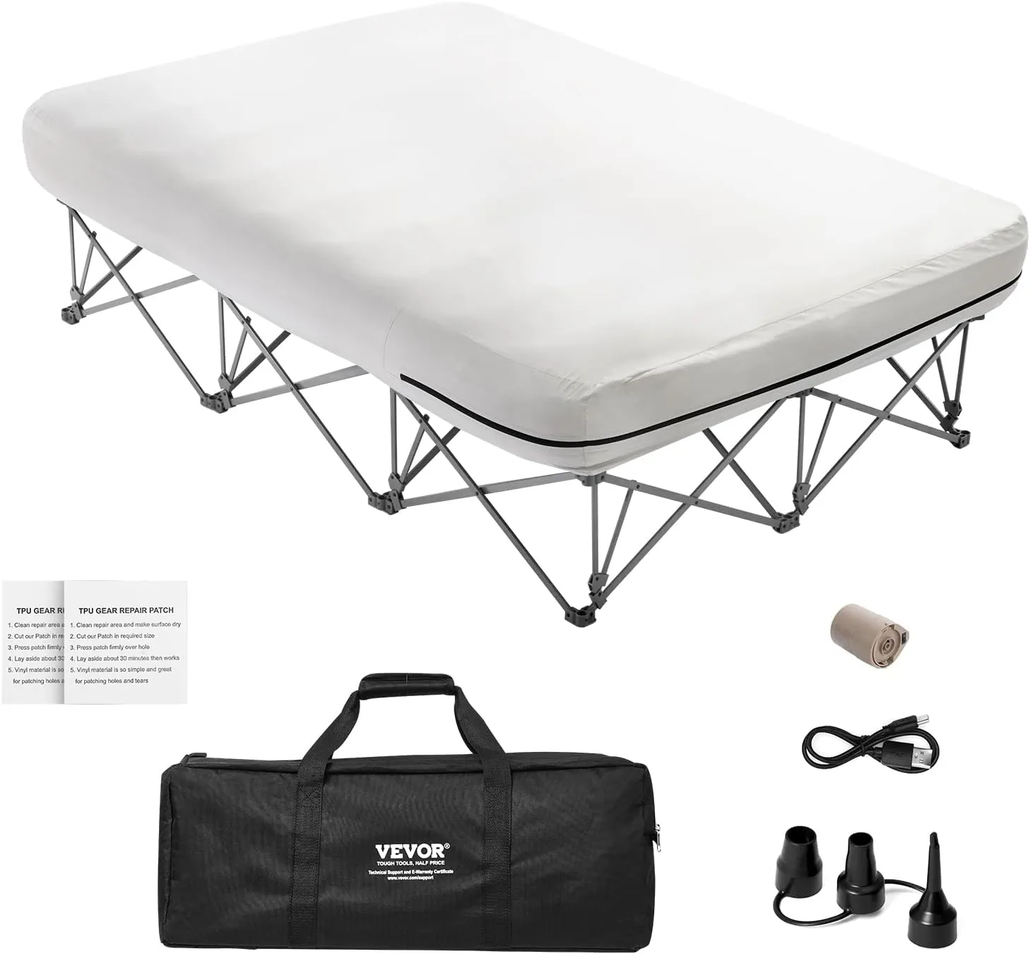 VEVOR Air Mattress Twin with Frame, 2 Person Inflatable Mattress with Pump & Rolling Carry Case, Portable Folding Blow Up Mattress Supports 600lbs, Fast Inflating Air Bed for Home, Guests & Camping