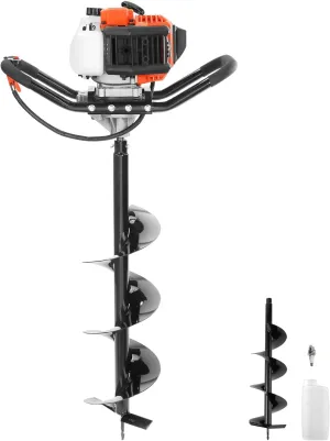 VEVOR Post Hole Digger, 43cc 1250W Auger Post Hole Digger, Gas Powered Earth Digger with 8" Earth Auger Drill Bit, 30 inch Long Alloy Steel Auger, for Farmland, Garden and Plant, EPA Certification