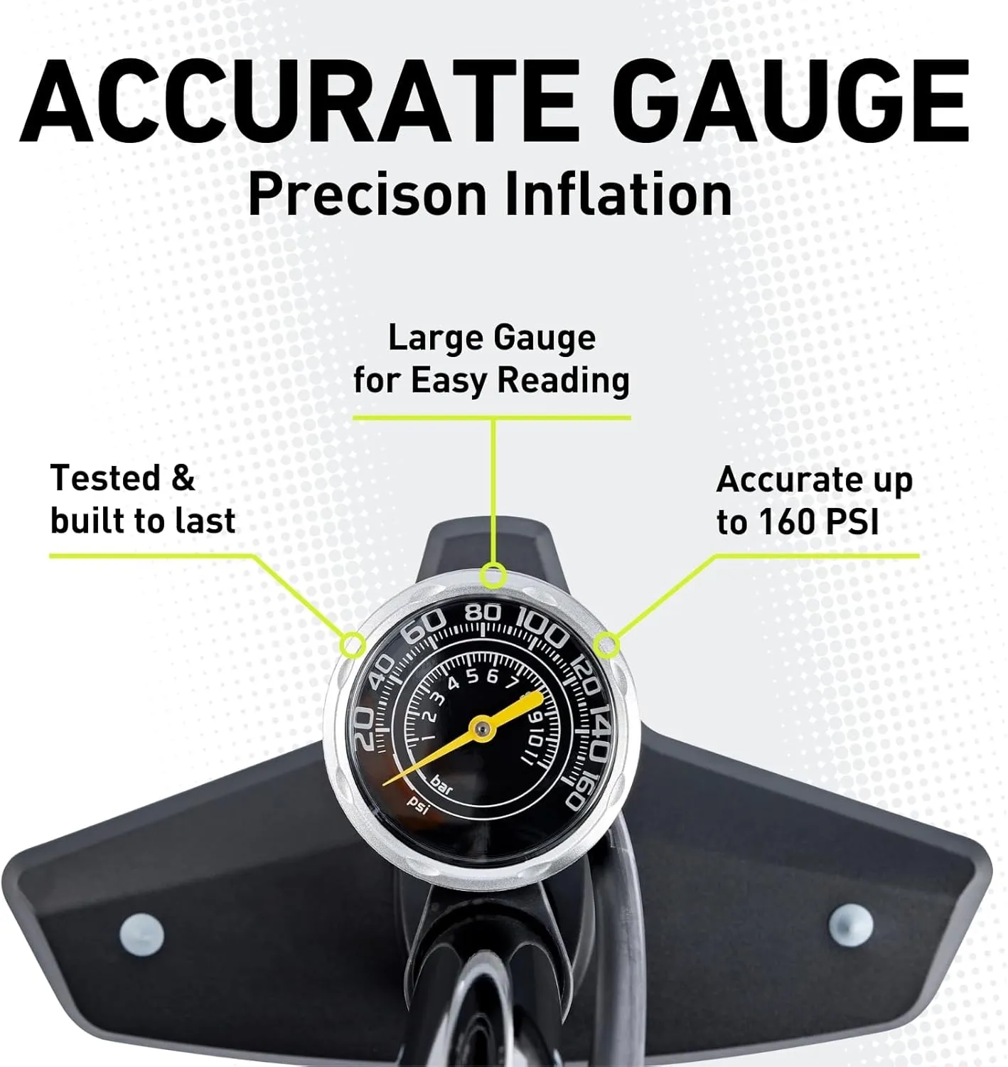 Vibrelli Vibrelli Bike Floor Pump with Gauge - High Pressure 160 PSI - Presta Valve Bike Pump Automatically Switches to Schrader - Bicycle Pump Comes with Glueless Puncture Kit