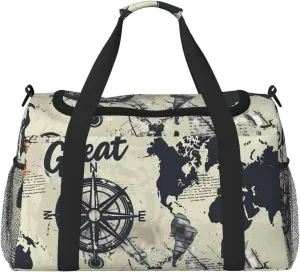 Vintage Compass Duffle Bag for Travel Anchor Navigation Sports Gym Tote Carry On Bag Large Shoulder Weekend Overnight for Workout