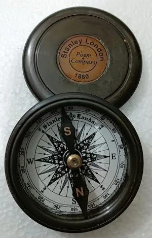 Vintage Navigational Poem Compass Brass Stanley London Compass with Leather Box Gift Item