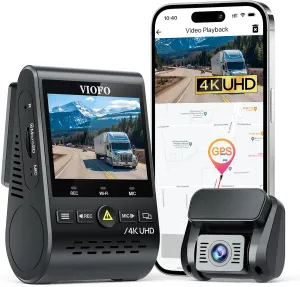 VIOFO A129 Pro Duo 4K Dual Dash Cam 3840 x 2160P Ultra HD 4K Front and 1080P Rear Car WiFi Dash Camera 8MP Sensor GPS, Buffered Parking Mode, G-Sensor, Motion Detection, WDR, Loop Recording