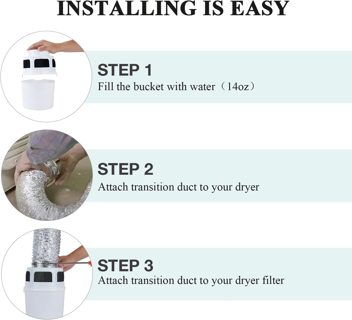 VIWINVELA 3 IN 1 Indoor Dryer Vent Kit Filter Bucket for Electric Dryer with 4-Inch by 5-Feet Proflex Duct (Silver)