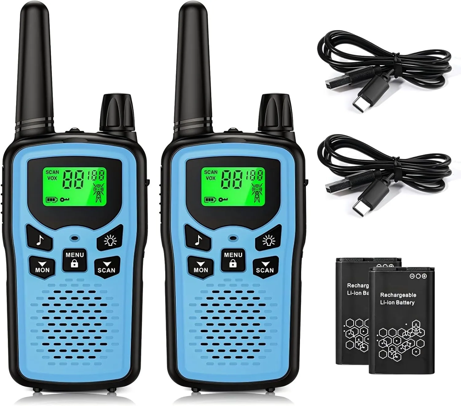Walkie Talkie Long Range Walkie talkies with Rechargegable for Adults, 22 Channel FRS 2-Way Radios Walky Talky with LED Flashlight for Climbing, Camping Trip and Family Emergency Kit(2 Pack Blue).