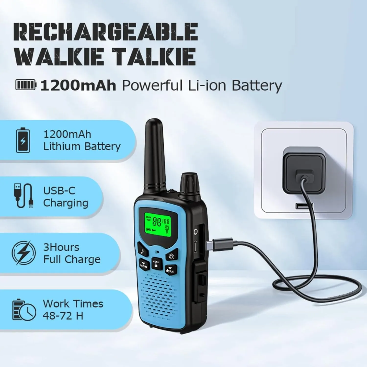 Walkie Talkie Long Range Walkie talkies with Rechargegable for Adults, 22 Channel FRS 2-Way Radios Walky Talky with LED Flashlight for Climbing, Camping Trip and Family Emergency Kit(2 Pack Blue).