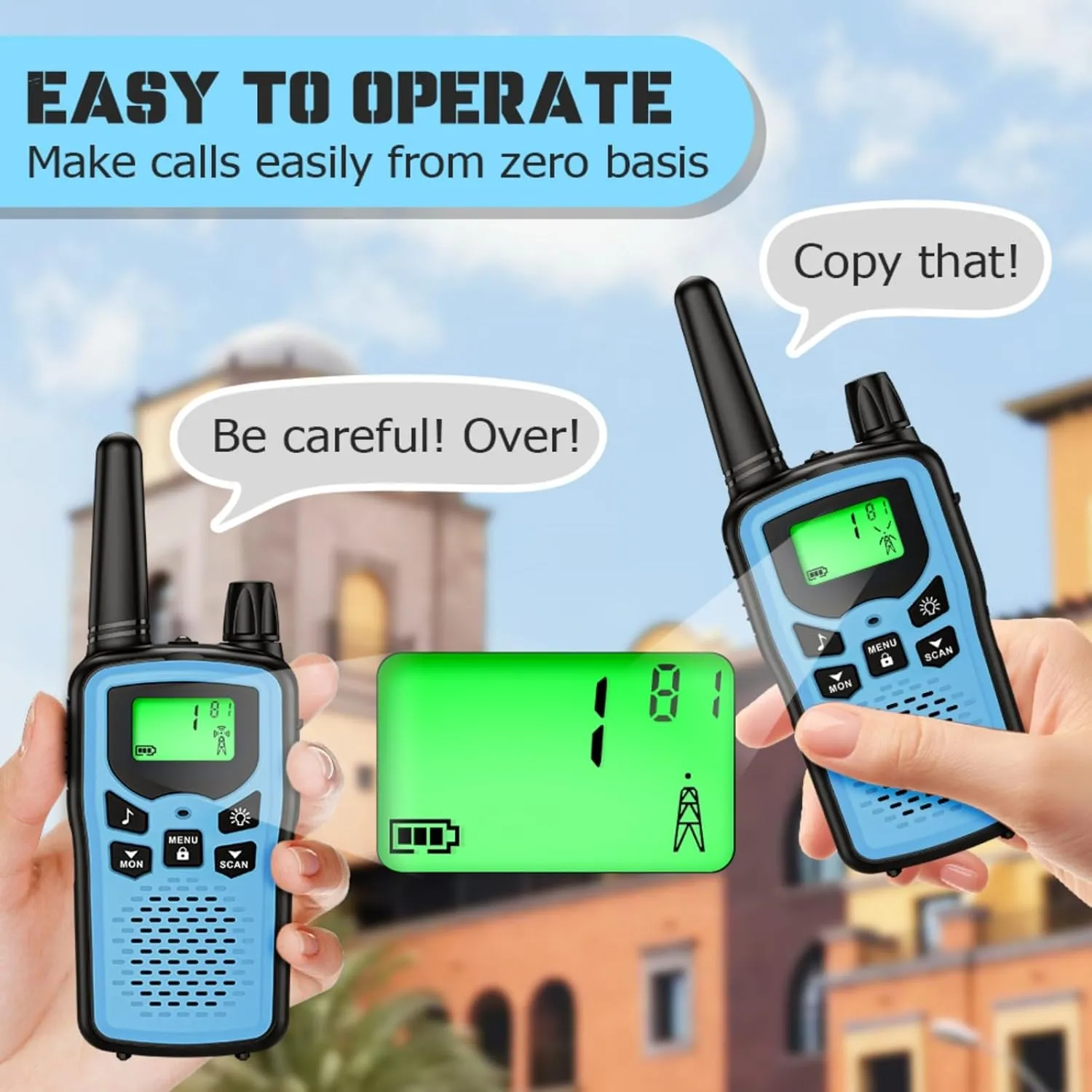 Walkie Talkie Long Range Walkie talkies with Rechargegable for Adults, 22 Channel FRS 2-Way Radios Walky Talky with LED Flashlight for Climbing, Camping Trip and Family Emergency Kit(2 Pack Blue).