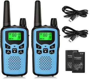 Walkie Talkie Long Range Walkie talkies with Rechargegable for Adults, 22 Channel FRS 2-Way Radios Walky Talky with LED Flashlight for Climbing, Camping Trip and Family Emergency Kit(2 Pack Blue).