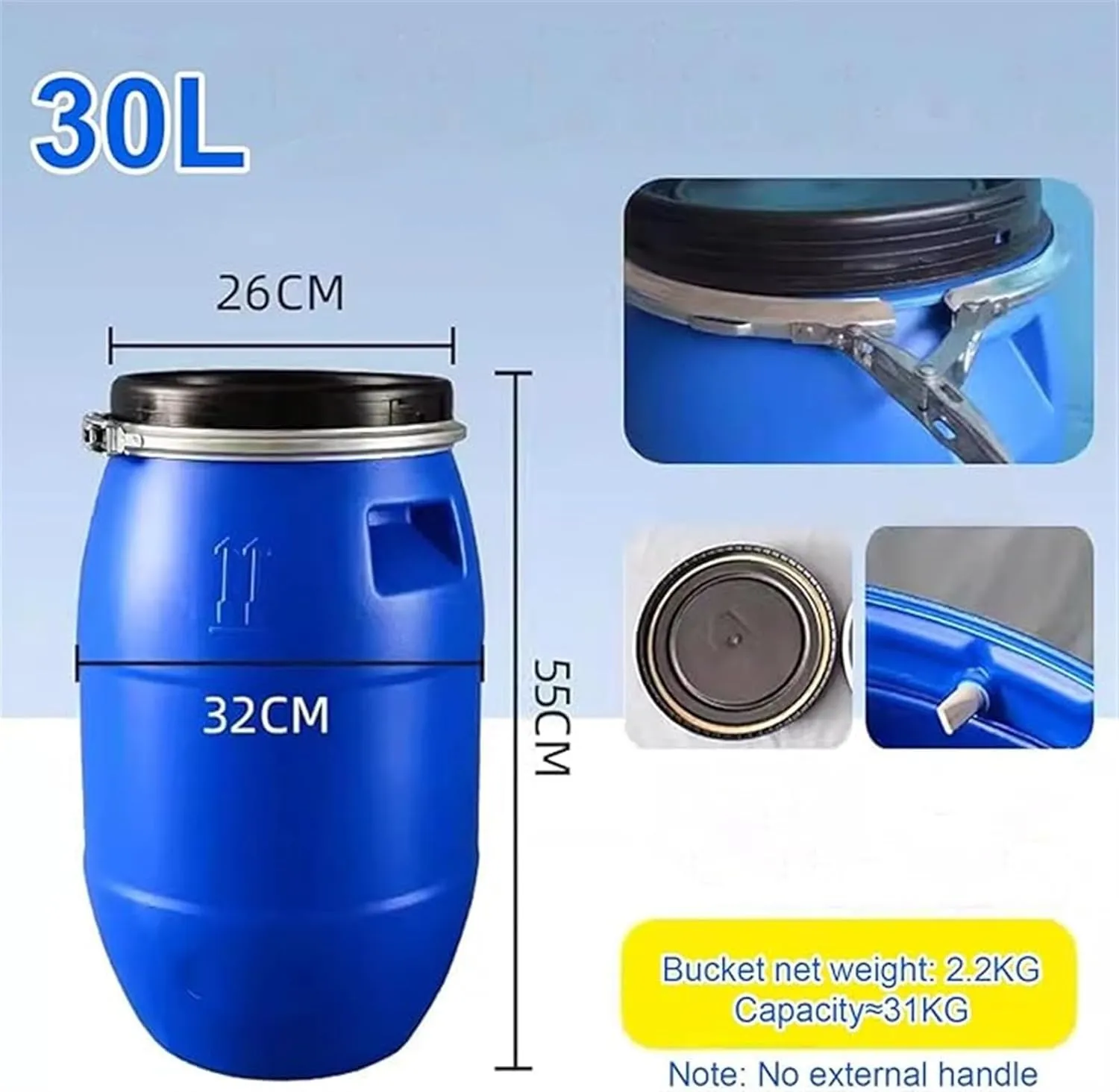 Water Tank 30L/50L/60L/100L/120L/160L/200L Outdoor Travel Camping Water Tank Blue Portable Car Camping Water Tank Food-Grade Plastic Buckets Wash Carrier Equipment Buckets