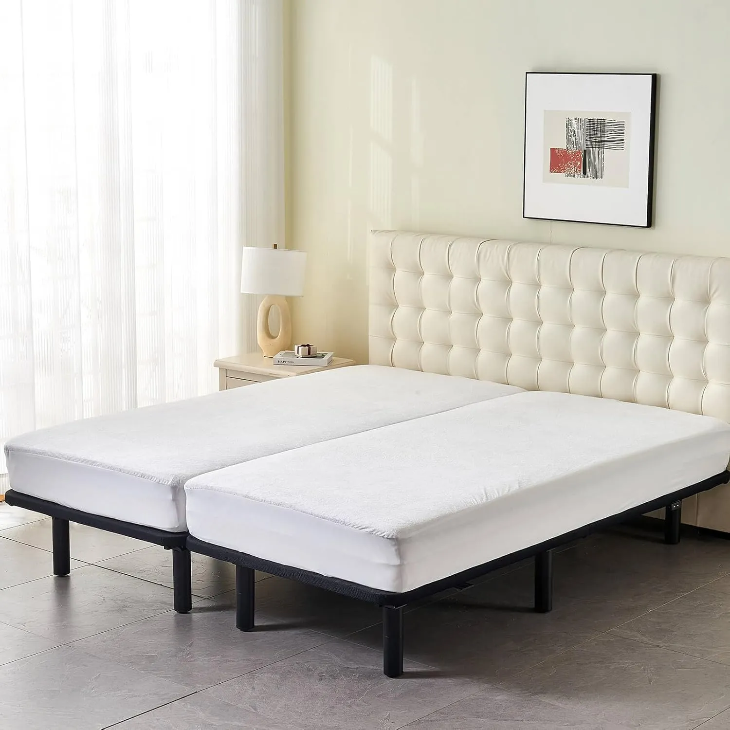 Waterproof Split Queen Mattress Protector for Adjustable Bed (2PCs) 30x80 Soft Bamboo Viscose Terry Surface Fitted Matress Cover