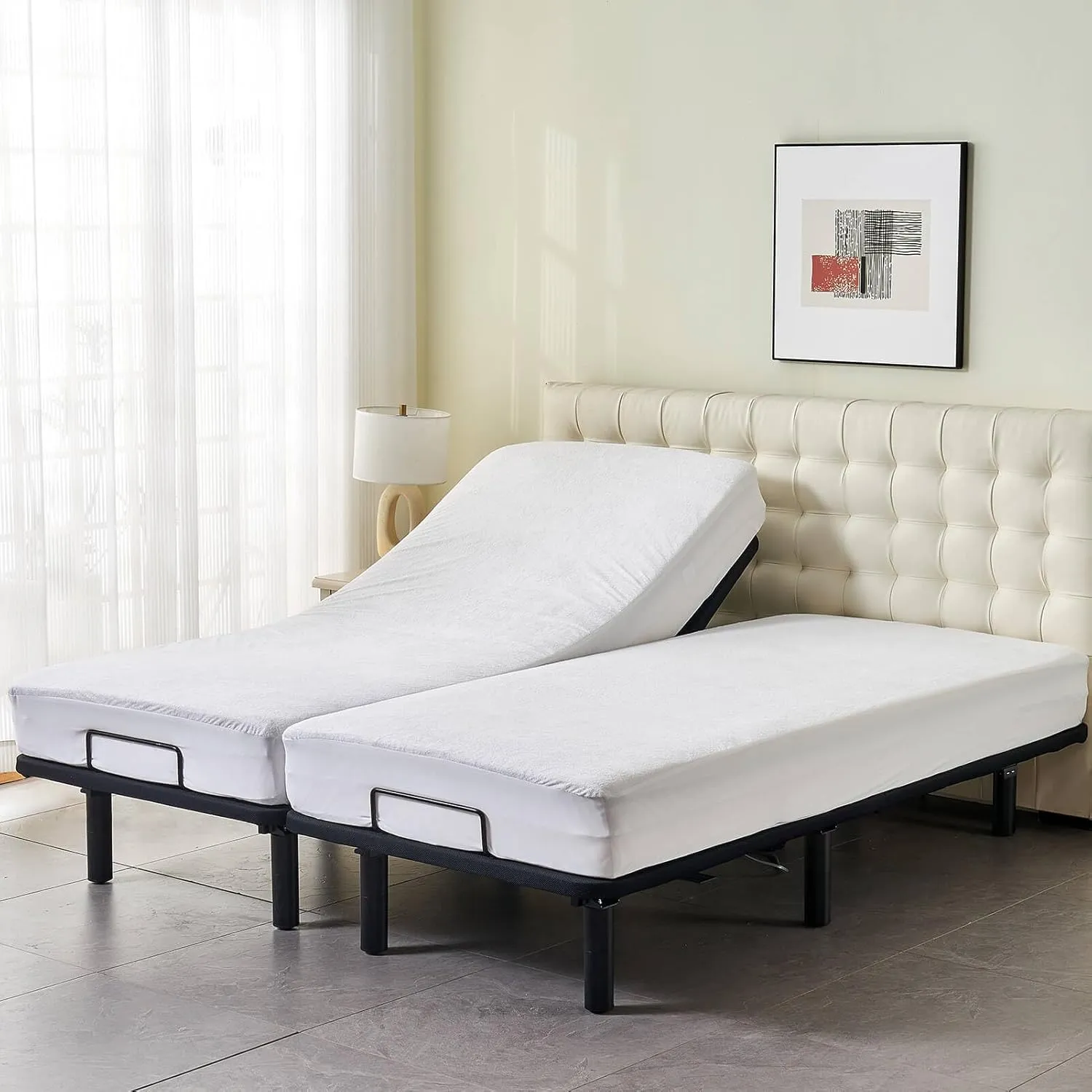 Waterproof Split Queen Mattress Protector for Adjustable Bed (2PCs) 30x80 Soft Bamboo Viscose Terry Surface Fitted Matress Cover