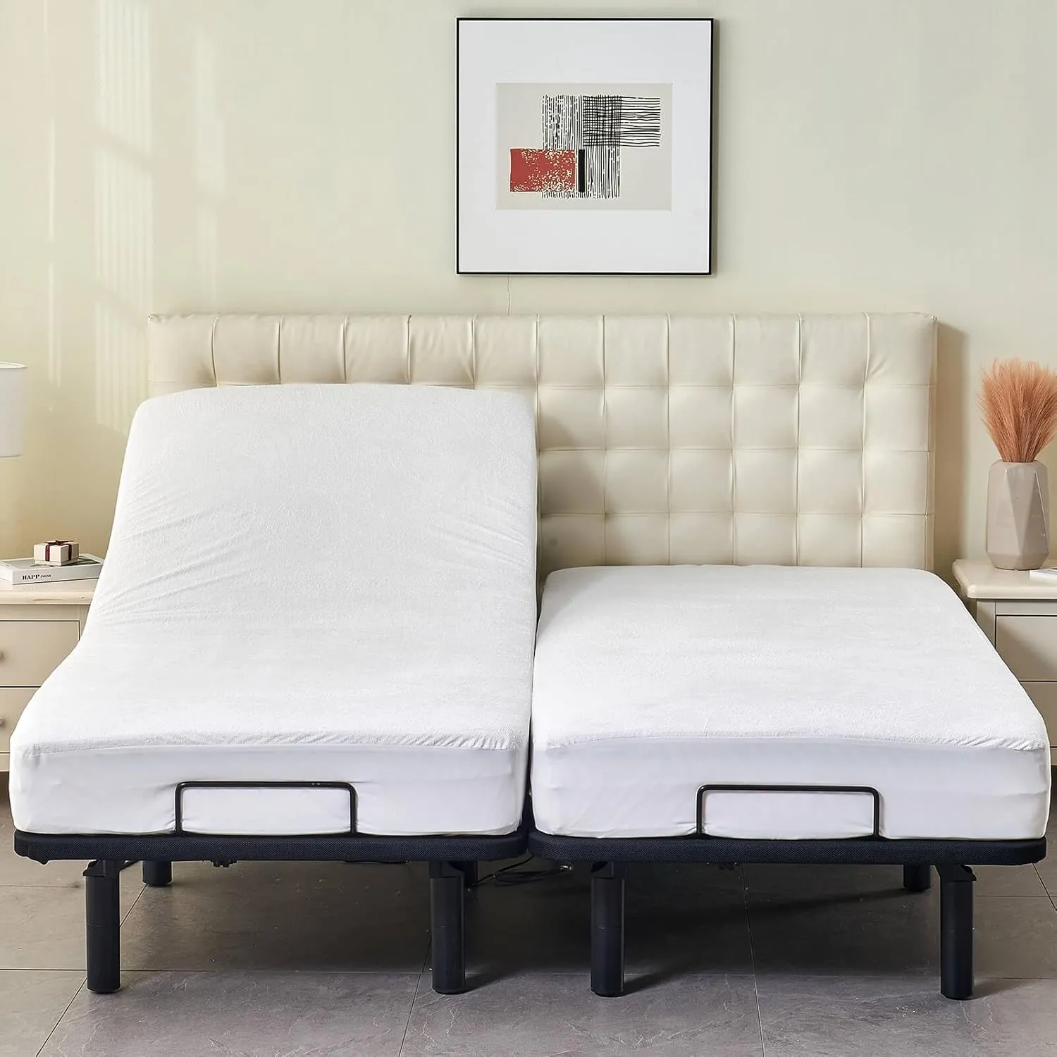 Waterproof Split Queen Mattress Protector for Adjustable Bed (2PCs) 30x80 Soft Bamboo Viscose Terry Surface Fitted Matress Cover