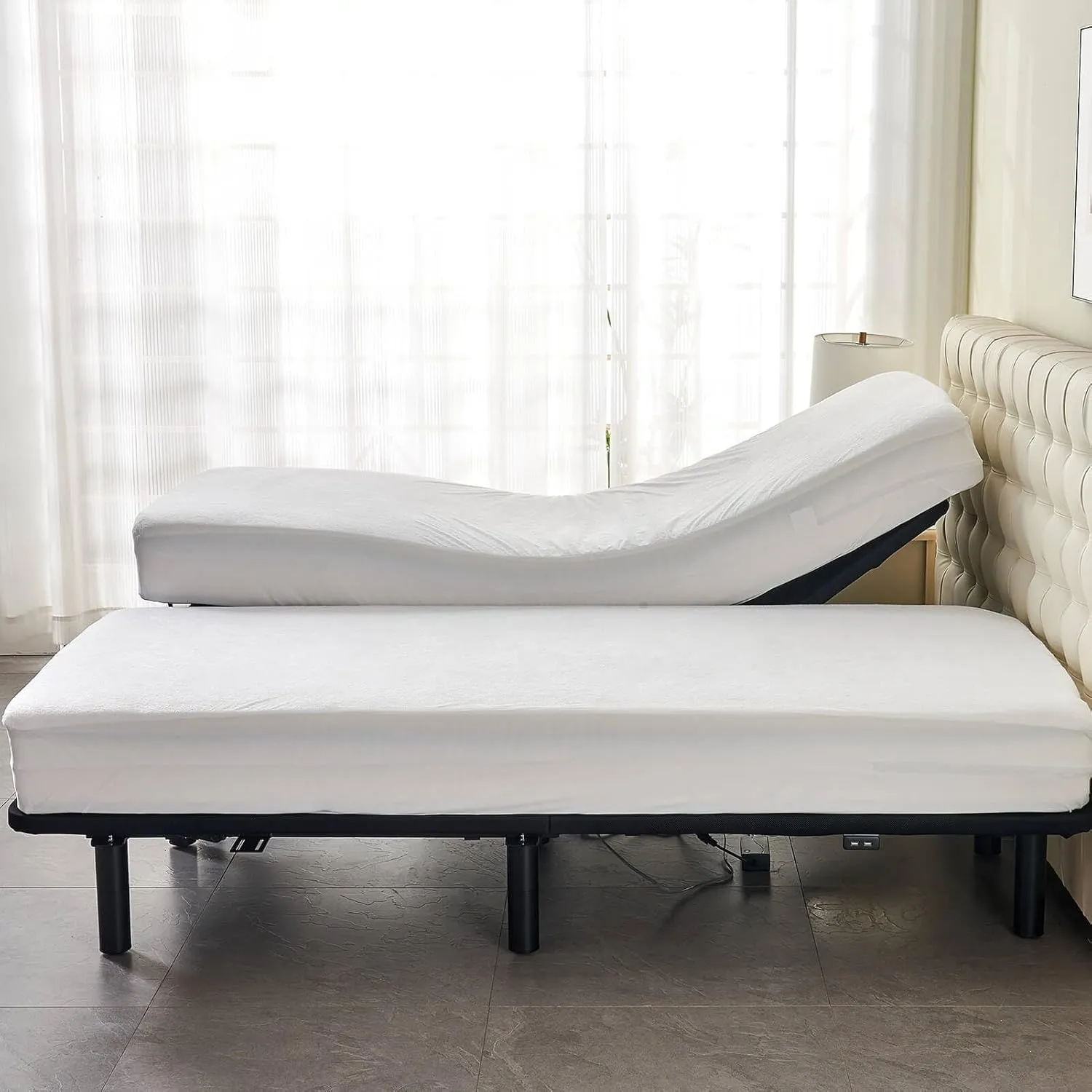 Waterproof Split Queen Mattress Protector for Adjustable Bed (2PCs) 30x80 Soft Bamboo Viscose Terry Surface Fitted Matress Cover