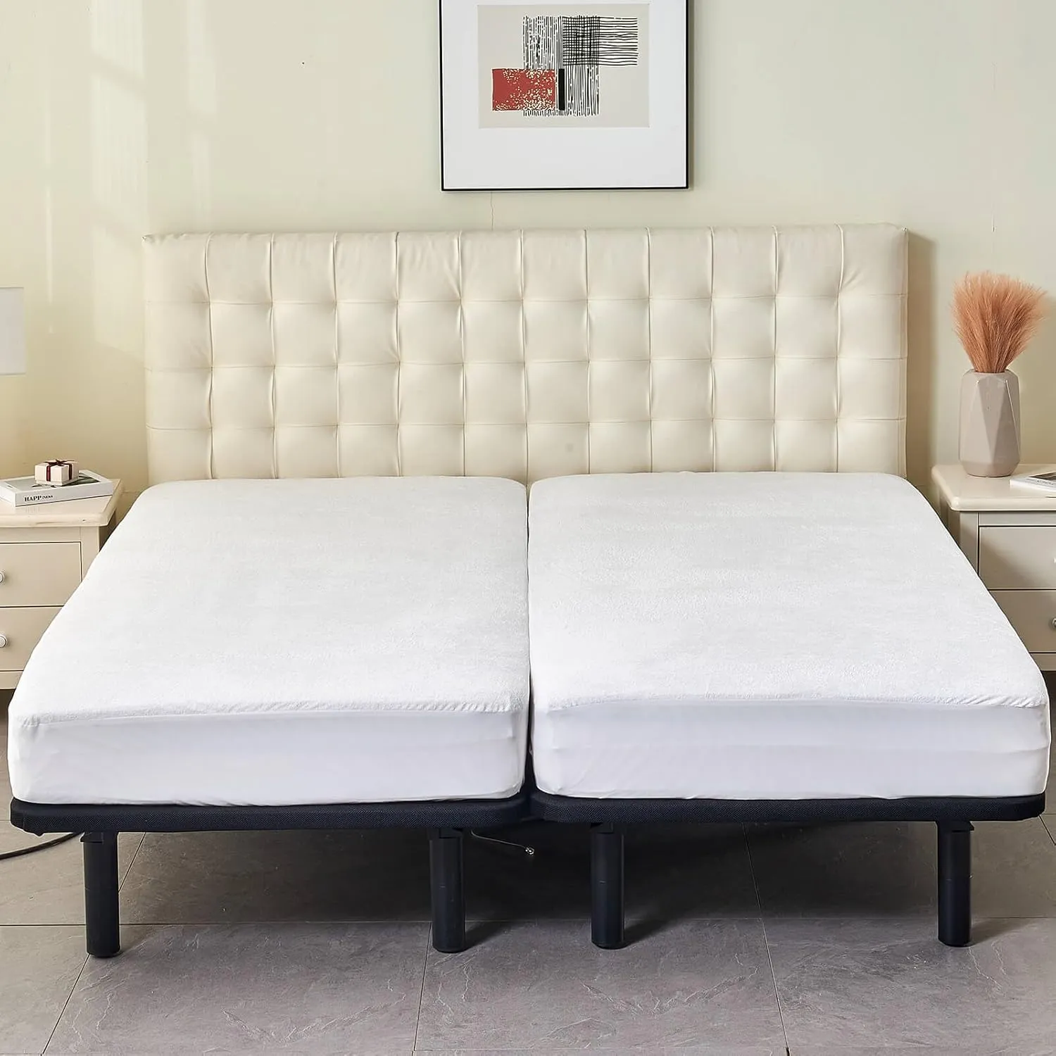 Waterproof Split Queen Mattress Protector for Adjustable Bed (2PCs) 30x80 Soft Bamboo Viscose Terry Surface Fitted Matress Cover