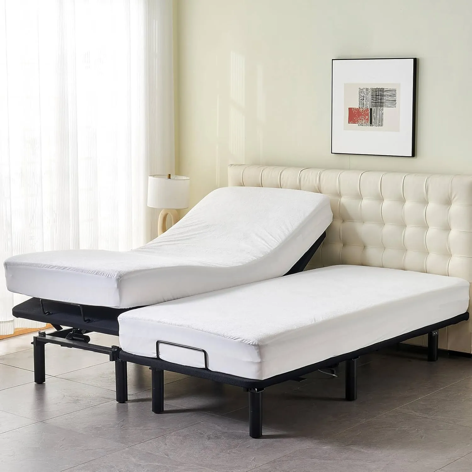 Waterproof Split Queen Mattress Protector for Adjustable Bed (2PCs) 30x80 Soft Bamboo Viscose Terry Surface Fitted Matress Cover