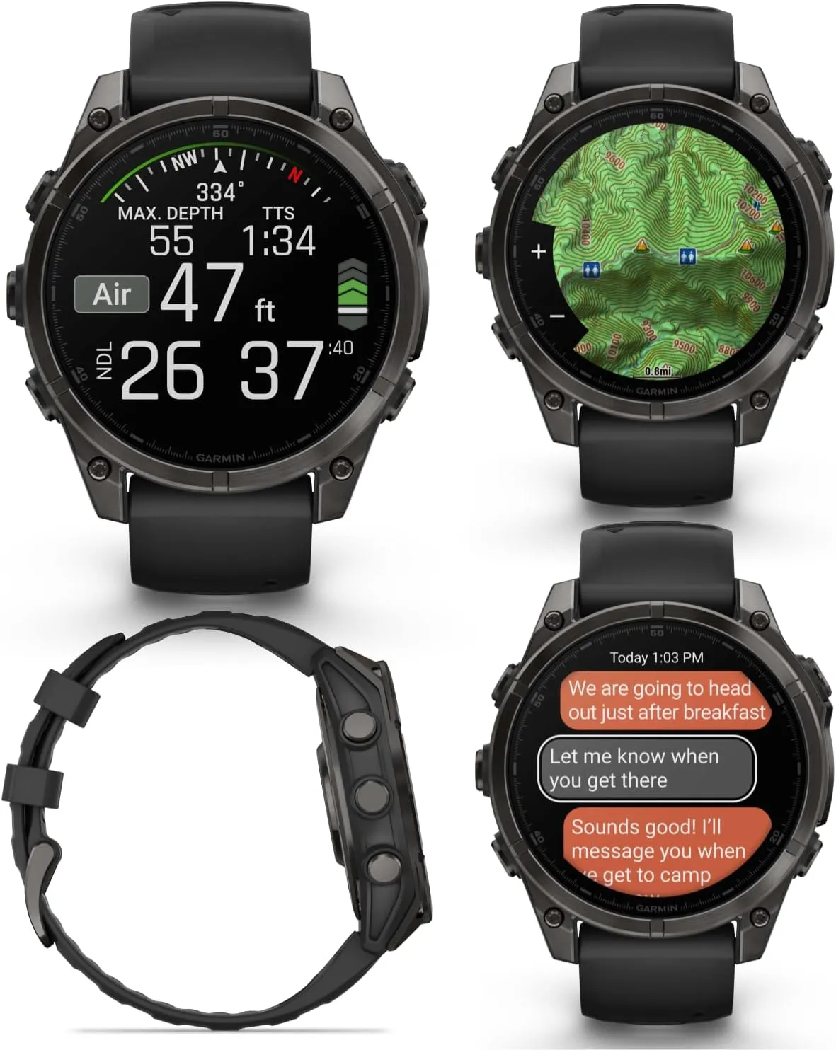 Wearable4U Garmin Fenix 8 – 47 mm, AMOLED Sapphire Multisport GPS Smartwatch,Carbon Gray DLC Titanium with Black/Pebble Gray Silicone, Built-in LED Flashlight Black Earbuds Bundle