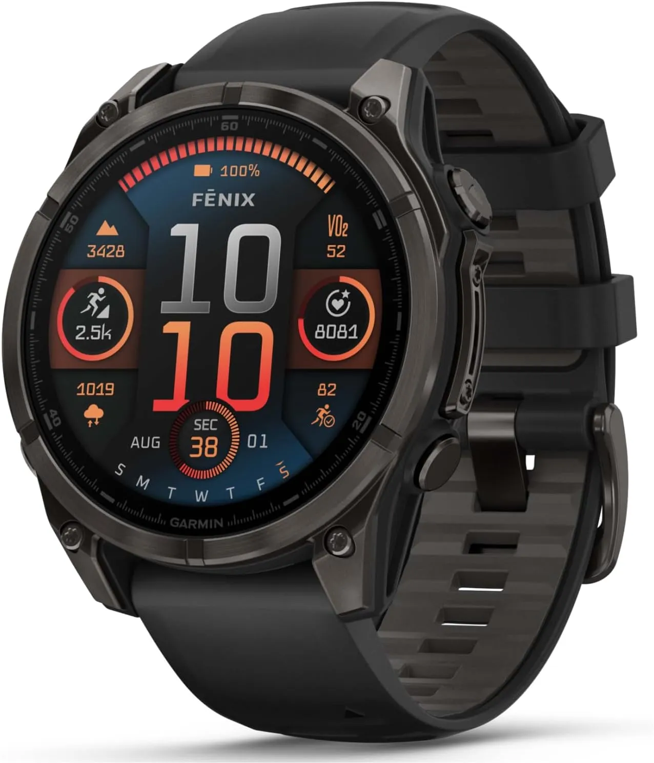 Wearable4U Garmin Fenix 8 – 47 mm, AMOLED Sapphire Multisport GPS Smartwatch,Carbon Gray DLC Titanium with Black/Pebble Gray Silicone, Built-in LED Flashlight Black Earbuds Bundle