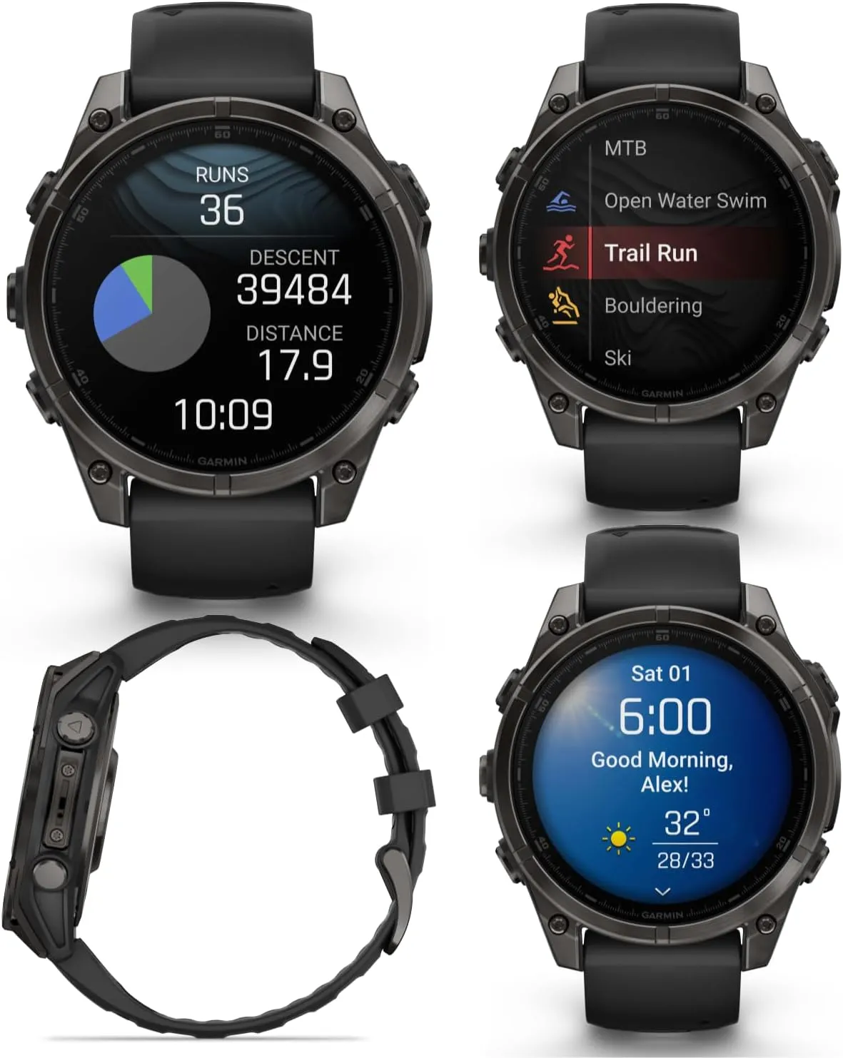 Wearable4U Garmin Fenix 8 – 47 mm, AMOLED Sapphire Multisport GPS Smartwatch,Carbon Gray DLC Titanium with Black/Pebble Gray Silicone, Built-in LED Flashlight Black Earbuds Bundle