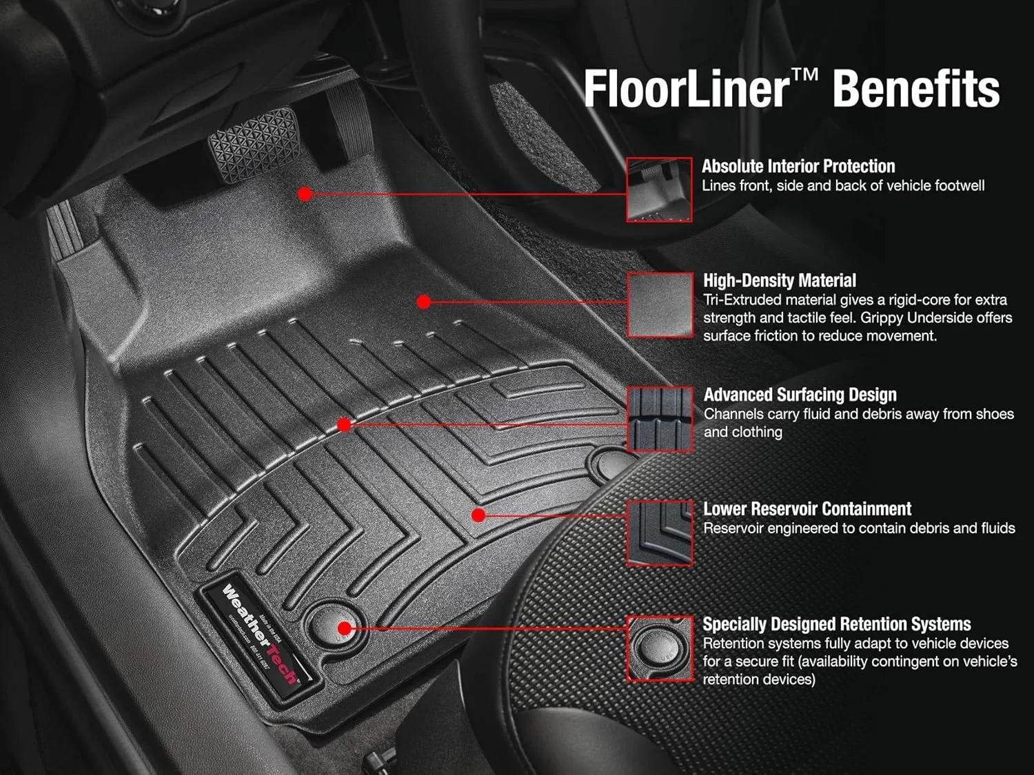 WeatherTech Custom Fit FloorLiners for Jeep Compass - 1st & 2nd Row (441205-1-2), Black