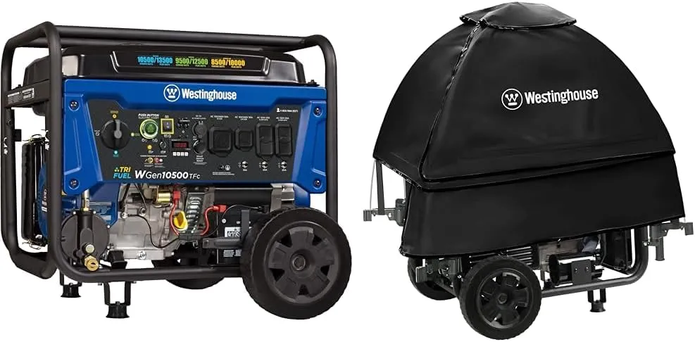 Westinghouse Outdoor Power Equipment 13500 Peak Watt Tri-Fuel Home Backup & Westinghouse WGenTent Generator Running Cover for Open Frame Generators,Black