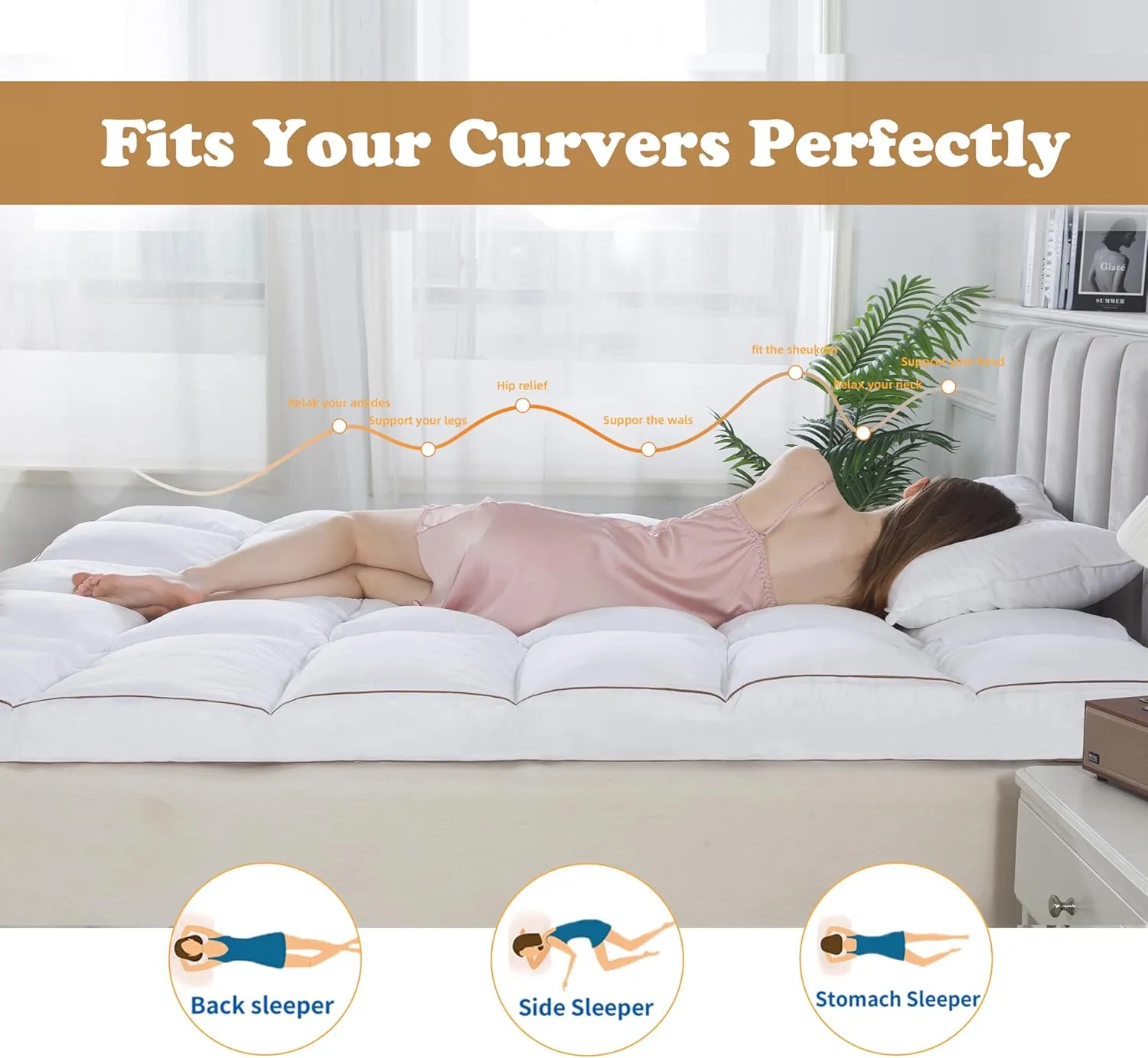 WhatsBedding 3 Inch Memory Foam Mattress Topper Twin Size Plus Thicked Down Alternative-Lined, 1700GSM Fluffy Shredded Memory Foam Filled Pillow Top, 4 Anchor Elastic Bands, Anti-Slip Bottom, 39x75in
