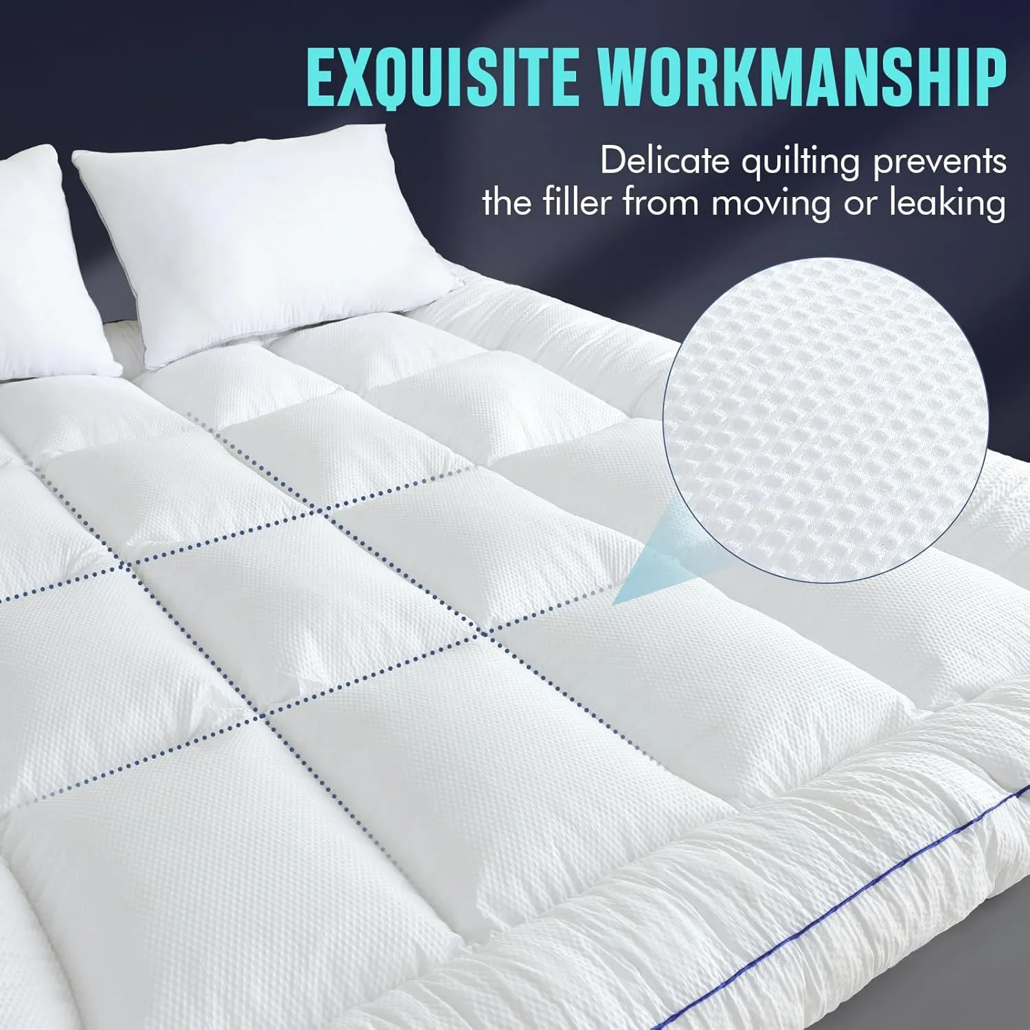 WhatsBedding 4 Inch Memory Foam Mattress Topper Queen Size, with 3D Bubble Mattress Pad Cover, Comfy Quilted 100% Cotton Layer for Back Pain, White(60"x80")