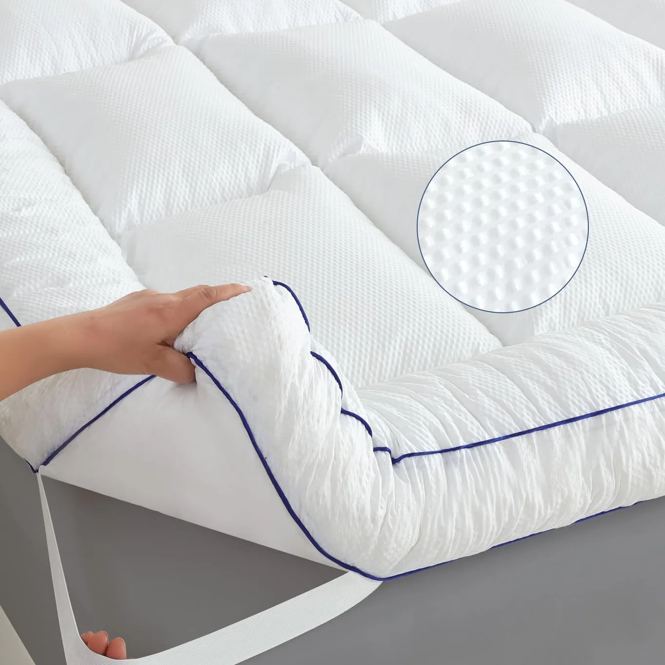 WhatsBedding 4 Inch Memory Foam Mattress Topper Queen Size, with 3D Bubble Mattress Pad Cover, Comfy Quilted 100% Cotton Layer for Back Pain, White(60"x80")