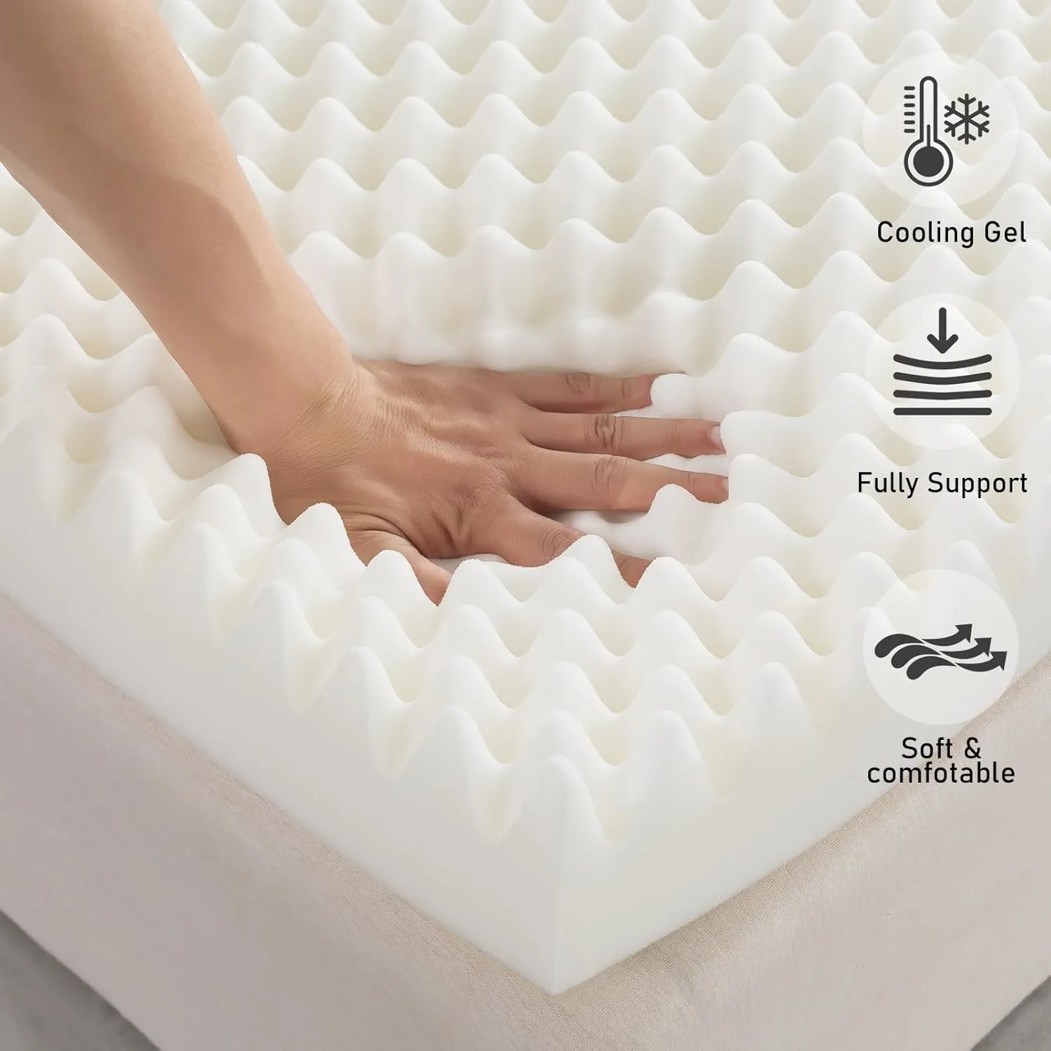 WhatsBedding Memory Foam Mattress Topper, Soft Egg Crate Mattress Topper with Breathable Cover for Back Pain Relief, CertiPUR-US Certified