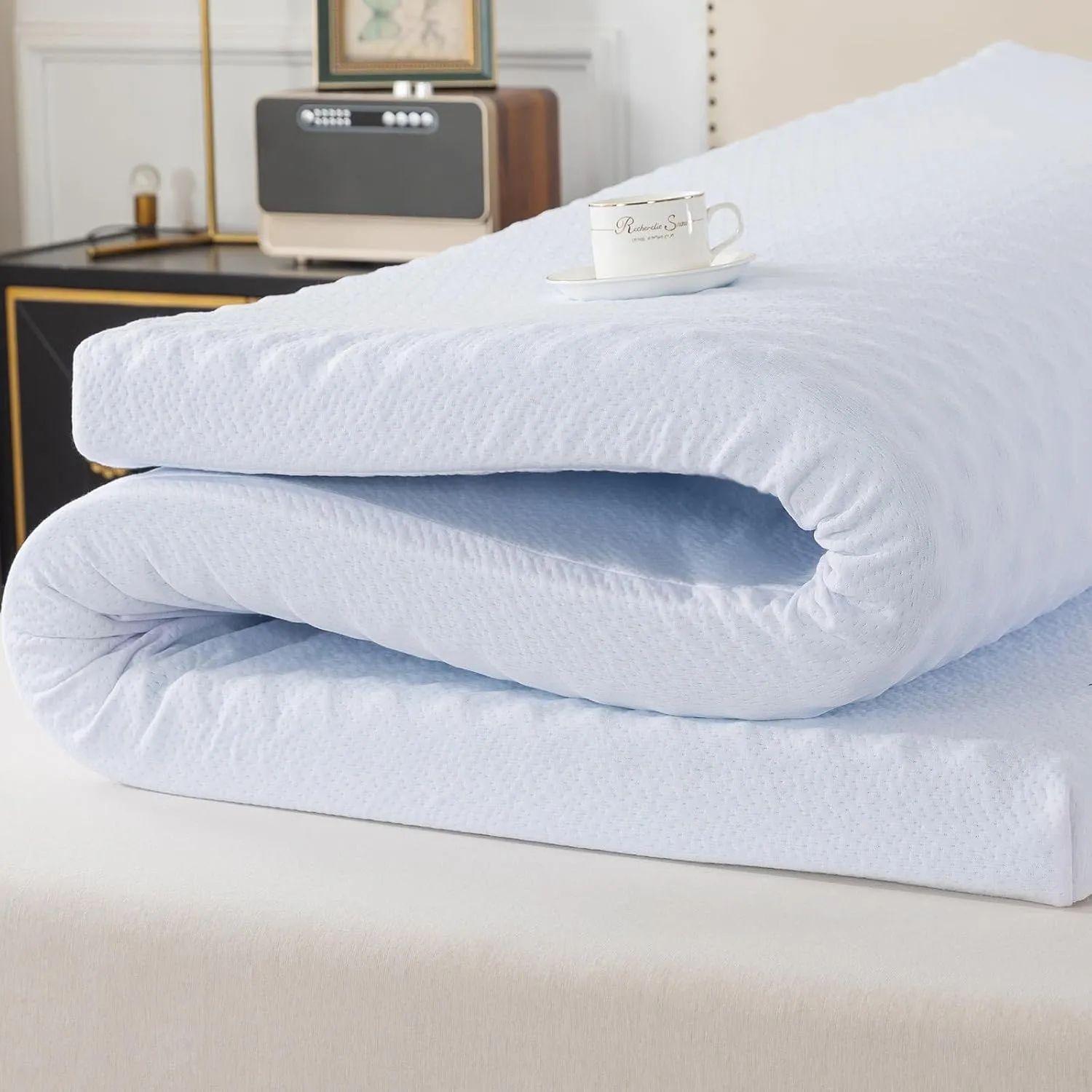 WhatsBedding Memory Foam Mattress Topper, Soft Egg Crate Mattress Topper with Breathable Cover for Back Pain Relief, CertiPUR-US Certified