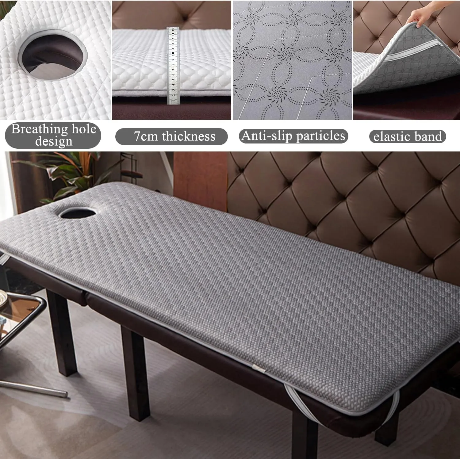 White/a(s),70 * 185cm,LDLCYCN High Density Sponge Massage Table Topper Thicken 7Cm(2.8In) Lash Bed Topper with Elastic Band Non-Slip Spa Bed Pad Massage Accessories Square/Round/Trapezoidal Head