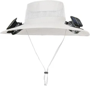 Wide Brim Fan Hat Solar Powered, UPF 50  Solar Power Fan Bucket Hats for Outdoor Fishing Camping Hiking Beach